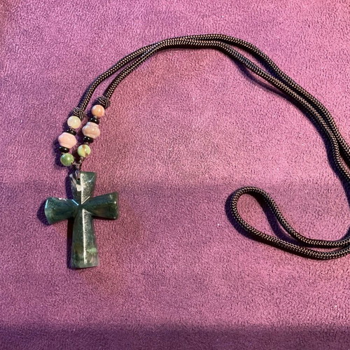 Cross made of genuine moss agate stone new