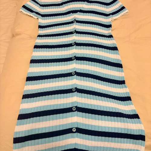 Cotton dress new, size M, white and blue