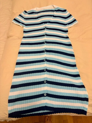 Cotton dress new, size M, white and blue