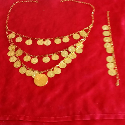 Ethnic necklace with bracelet A.L.E. new, gold tone