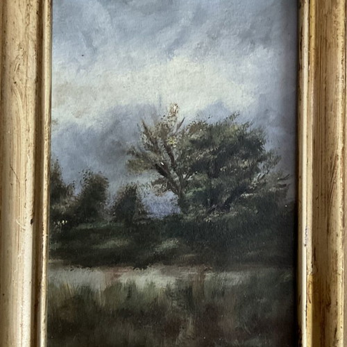 Oil painting landscape on paper with frame new