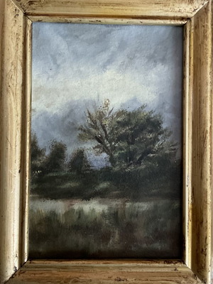 Oil painting landscape on paper with frame new