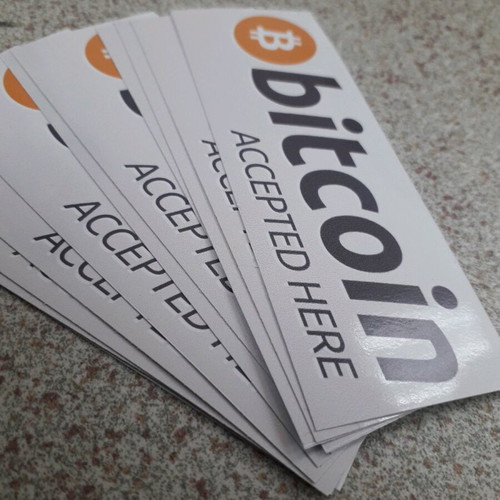 Bitcoin Accepted Here Stickers new, pack of 10, waterproof plastic