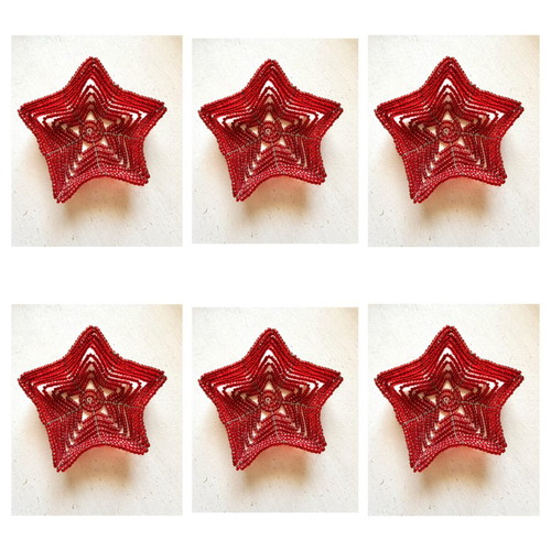 Set of 6 Retro Handmade Star-shaped Wire and Bead Tealight Holders