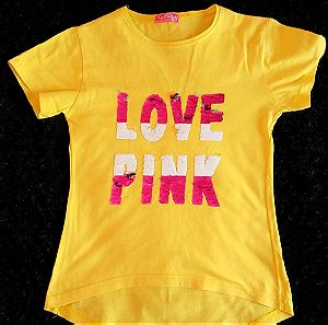Καλοκαιρινή μπλούζα για κορίτσι 9-11 ετών χρώμα κίτρινο σε άριστη κατάσταση με σχέδιο από παγιέτες που αλλάζουν χρώμα .
