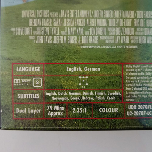 Dudley Do Right DVD used with subtitles