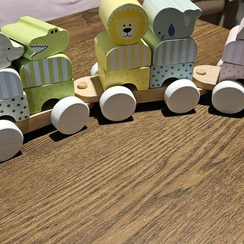 Wooden train with animals like new