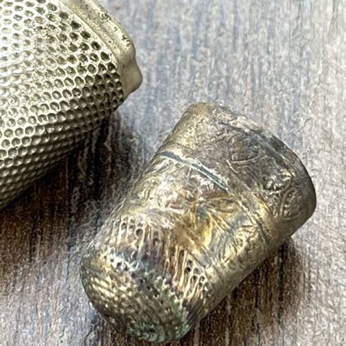 Thimbles used, set of 2, 1920s ornate