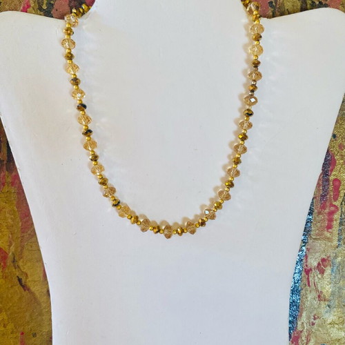 Handmade necklace new with golden crystal beads
