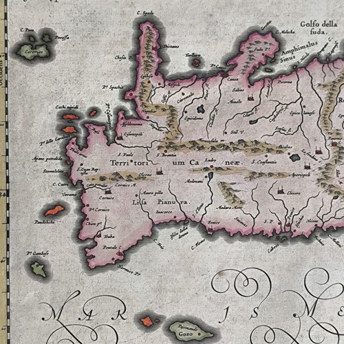 Map of Crete 1650 used, copper engraving by Willem Blaeu