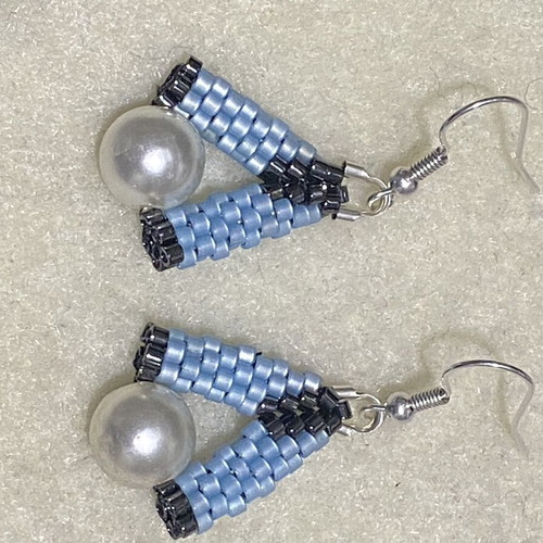 Handmade Earrings with Miyuki Beads and Pearls Blue Black new