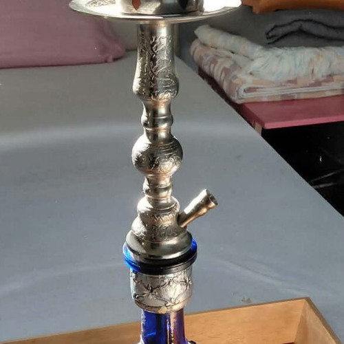 Hookah with blue glass base and silver decoration