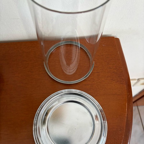 Glass candleholder with metal base like new, 19 cm height