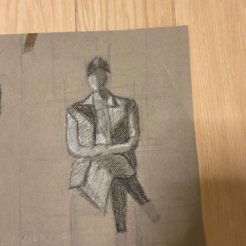 Vintage 80s sketch handmade used, human posture study