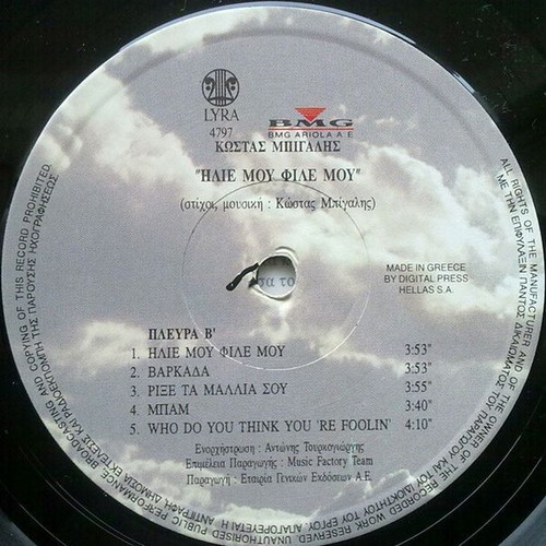 Kostas Bigalis vinyl record like new, Entechno Rock