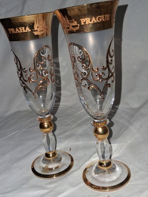 Vintage Bohemia Crystal Champagne Glasses Praha pair, like new