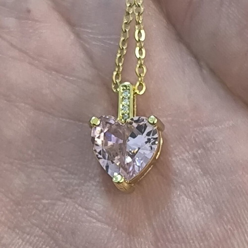 Necklace with Pink Heart and Gold Tone, Elegant Women's Jewelry