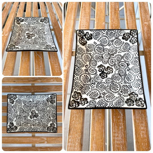 Ionian porcelain platter with black and white designs 24.5x9cm new