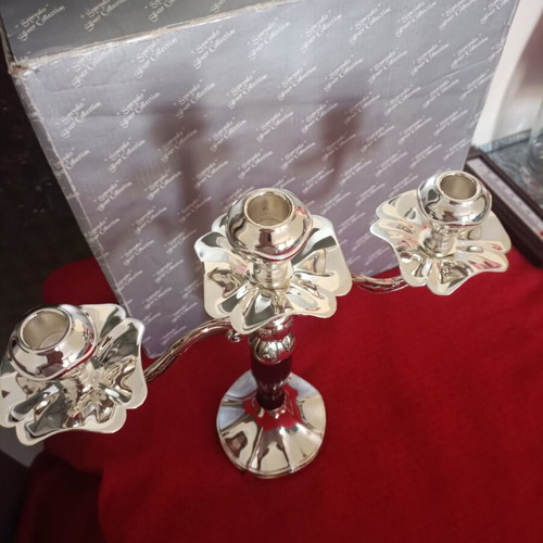 Metal candlestick silver color new with box