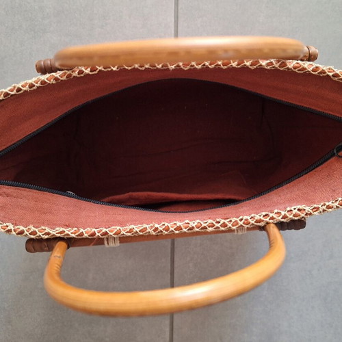 Small handbag made of bamboo with fabric lining like new