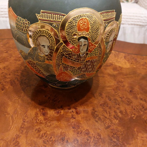 Satsuma vase with cross used, vintage, 28×24 cm