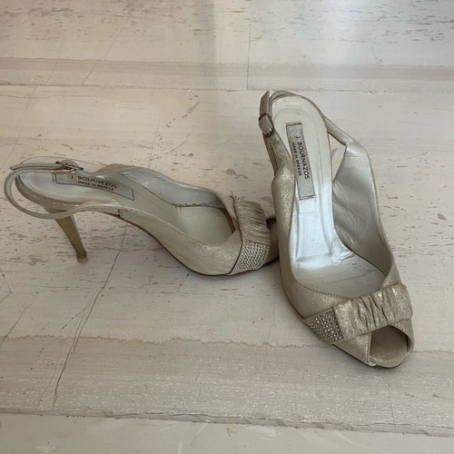 J Bournazos gold sandals like new, 10cm heels, size 37