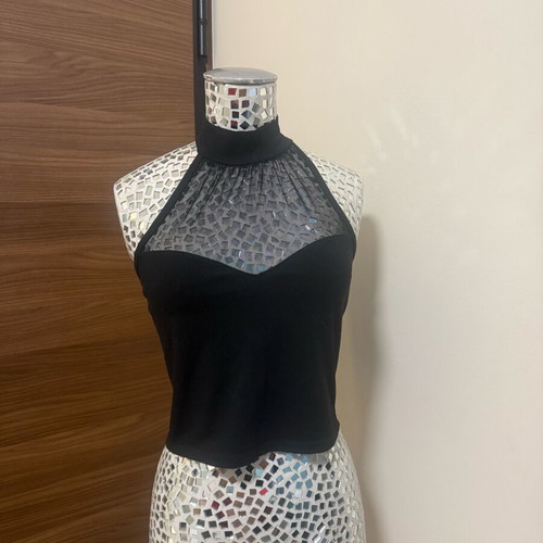 Pink Woman black cotton evening top used with transparency size S