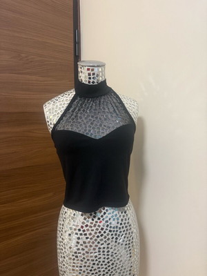 Pink Woman black cotton evening top used with transparency size S