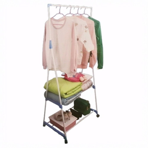 Rolling floor clothes rack with 2 shelves new
