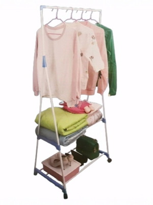 Rolling floor clothes rack with 2 shelves new