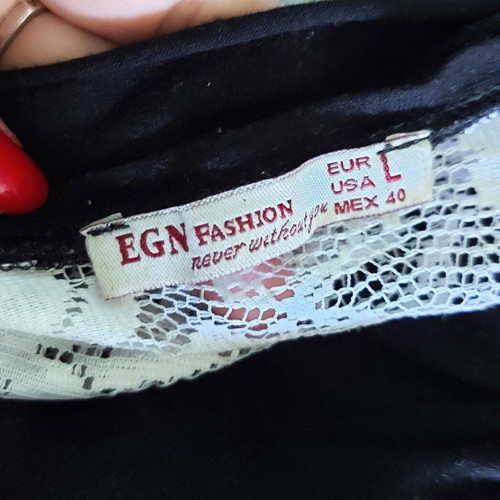 EGN fashion tunic with decorations, black, lace back, long sleeves