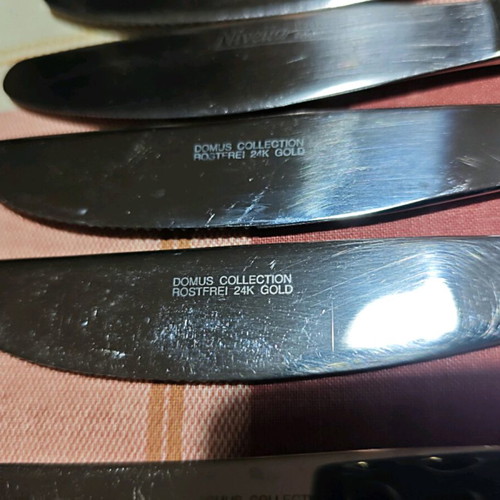 Domus Collection knives used, pack of 12, stainless steel with 24k gold plating
