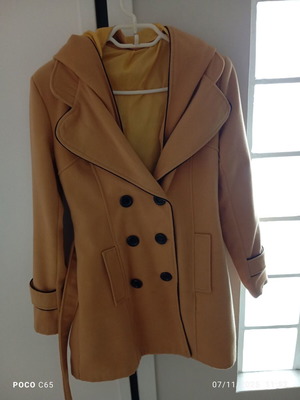 Women's long coat like new mustard with removable hood size M