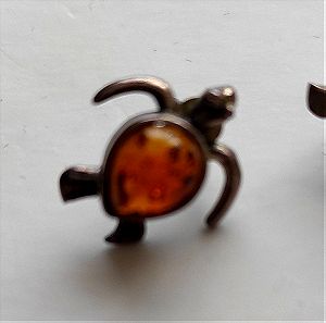 Ασημένια σκουλαρίκια με κεχριμπάρι