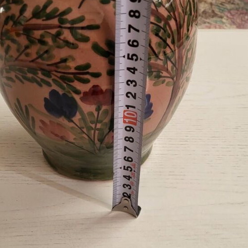 Ceramic vase like new with handpainted nature and traditional house details