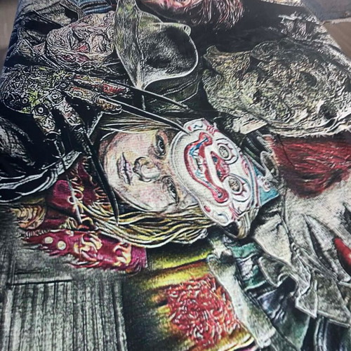 Vintage horror blanket used with graphic print, large 2x2.2m