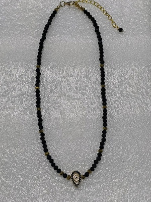 Handmade necklace new with black and gold polygonal crystal beads