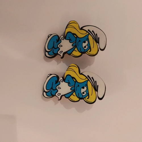 Wooden Smurfette earrings with stainless steel clasp, handmade 5 cm