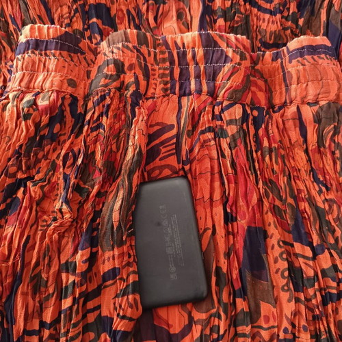 Vintage printed pleated boho accordion style skirt used, blue and brown
