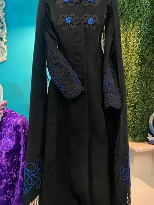 Gothic medieval winter coat like new, black with blue details