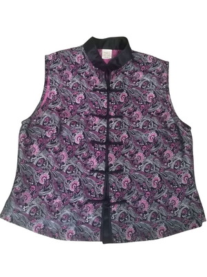 M&S Chinese Style Vest like new, size XL-XXL, viscose, black-purple