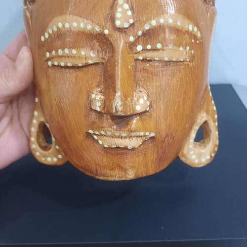 Buddha decorative head used, wood with white details