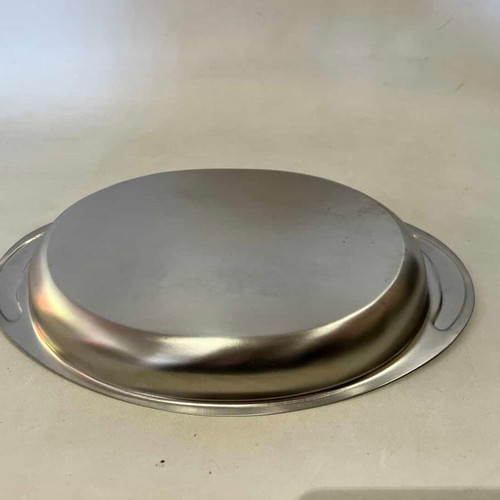 Vintage serving tray used, stainless steel with 24K gold details