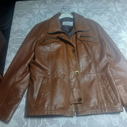 Leather women's jacket like new, size L, brown napa