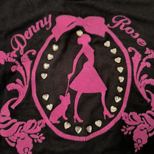 Denny Rose black T-shirt with fuchsia velvet stamp like new, size S