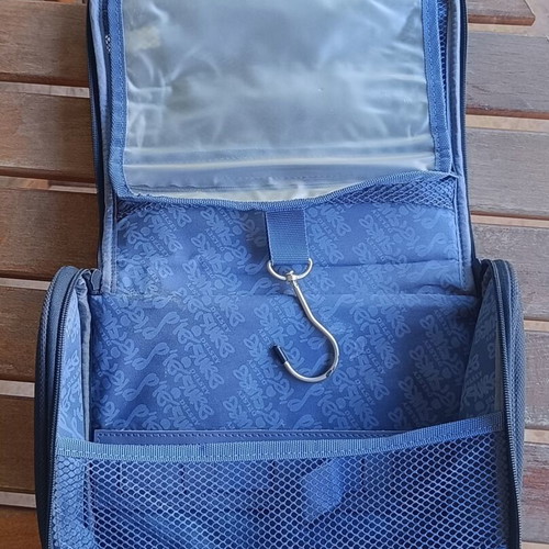 Delsey Paris folding hanging toiletry bag used, blue