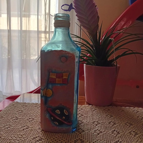 Handmade decorative bottle "Little Astronaut" like new, painted