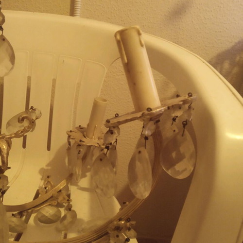 Vintage ceiling light with 4 candles and crystals used