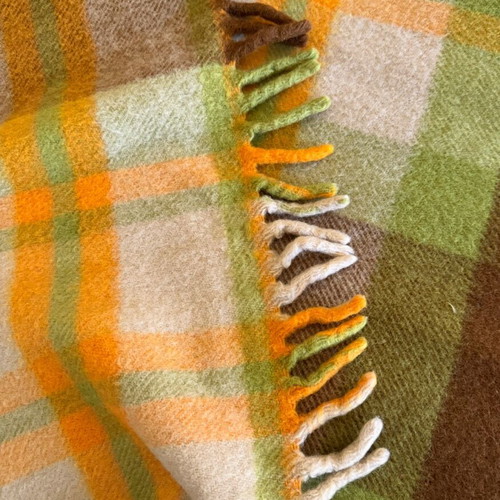 Aoistov vintage blanket, heavy virgin wool, tartan, used, 182x210cm