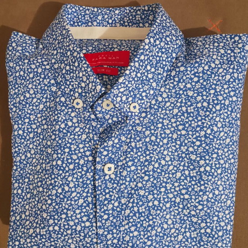 Zara Man slim fit men's shirt size M, blue and white floral